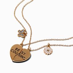 Claire's Best Friends ''Best Cousins'' Split Heart Pendant Necklaces - 2 Pack Best Cousins, Best Cousin, Cousin Gifts, Bff Necklaces, Friendship Necklaces, Matching Gifts, Enamel Flower, Butterfly Design, Heart Pendant Necklace