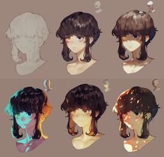 six different types of anime hair