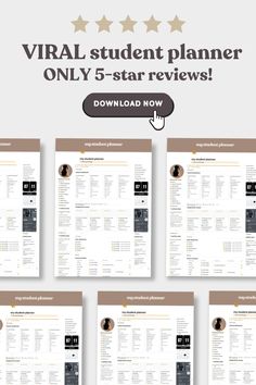 the virtual student planner is shown with five star ratings on each page and four stars above it