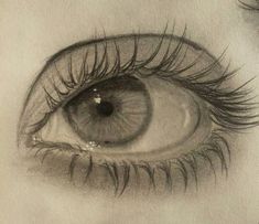 a drawing of an eye with long lashes