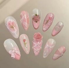 24pcs Shape press on nails handmade  | eBay Nails Set, Fake Nails With Glue, Really Cute Nails, 3d Rose, Nail Supplies, New Nail Art, Manicure Y Pedicure, Nail Art Hacks, False Nail