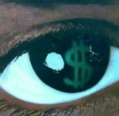 the dollar sign is reflected in an eye