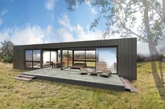 a rendering of a modern house in the middle of a field