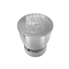 a silver metal cup on a white background with the top half turned to look like it is