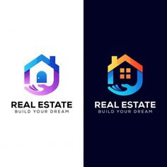 the real estate logo is shown in two different colors, one blue and one pink