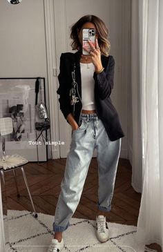 Outfit Casual, White Sneakers, Look Fashion, Fashion Inspo Outfits, Work Outfit, Chic Outfits