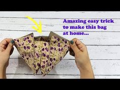 someone is folding an origami piece into a triangle with the words amazing easy trick to make this bag at home