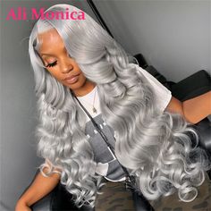 Grey Colored Human Hair Wigs for Women 13x6 Lace Frontal Wigs for Women 210 Density Body Wave Remy Big Hair Wigs Black Women, Icy Grey Wig, Wig Color Combos, Gray Lace Front Wigs Black Women, Gray Frontal Wig, Grey Wig Install, Grey Frontal Wig, Grey Wigs For Black Women, Gray Wigs For Black Women