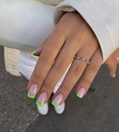 Neon Acrylic Nails, Neon Green Nails, Her Nails, Pink Nail, French Tip Nails, Gold Nails