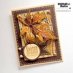 a close up of a card with leaves on it and a tag that says season of thanks