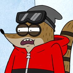 a cartoon character with goggles and a red jacket