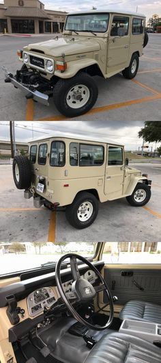 two pictures of the interior and dashboard of a vehicle in different stages of being restored