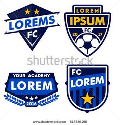 four soccer emblems with different designs