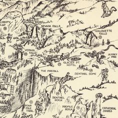 a black and white drawing of a mountain with many places to go in the mountains