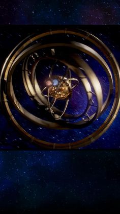 an image of a golden object in the air with stars around it and blue background