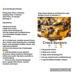 a menu for a burger restaurant with information about the ingredients and instructions to make it