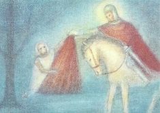 a drawing of jesus riding a white horse