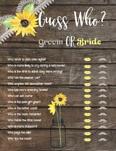 a poster with sunflowers in a vase and the words guess who?