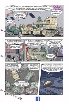 a comic strip with an image of tanks in the background and another cartoon about it