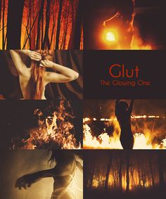 a collage of photos with the words glut on them and images of fire