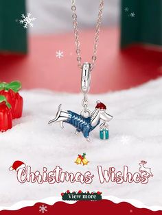 Christmas dog holding a present charm for bracelet, necklace in 925 sterling silver Dog Pendant, A Present, Cute Dog, Christmas Wishes, Christmas Dog