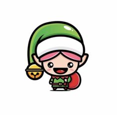 an elf with a bell in his hand and a green hat on it's head