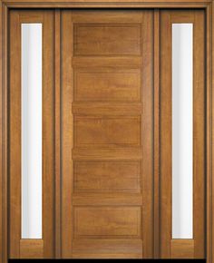 a wooden door with glass panels