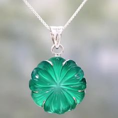 Onyx pendant necklace, 'Green Petals' - Green Onyx and Silver Floral Pendant Necklace from India | green jewelry Jade Necklace Pendant, Anime Earrings, Floral Pendant Necklace, Onyx Pendant, Green Jewelry, Floral Pendant, Jewelry Lookbook, Emerald Jewelry, Fantasy Jewelry