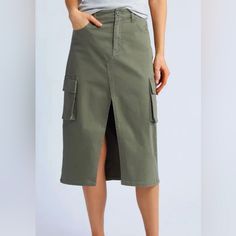 Upgrade Your Wardrobe With This Chic And Versatile Michael Kors Cargo Skirt. Designed In A Stylish Olive-Green Hue, This Skirt Blends Utility And Fashion Effortlessly. Length: Midi (Just Below The Knee) Features: Two Spacious Cargo Pockets For Added Style And Convenience A Front Slit For A Modern, Relaxed Silhouette Belt Loops And Button Closure For A Secure Fit Back Patch Pockets For Added Detailing Cargo Midi Skirt, Style Finder, Fit Back, Cargo Skirt, Cotton Skirt, Stretch Cotton, Muse, Womens Bottoms, Midi Skirt