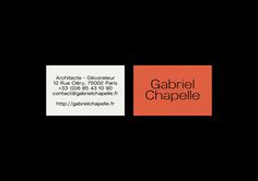 an orange and black business card with the words gaboriel chapele on it