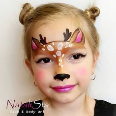 Quick Face Painting Ideas For Kids, Deer Face Paint, Dinosaur Face Painting, Easy Face Painting Designs, Obličejové Masky, Bodysuit Tattoos, Animal Face Paintings, Festival Face Paint, Christmas Face Painting