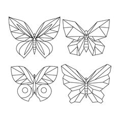 four butterfly shapes that have been cut out to make them look like they are flying