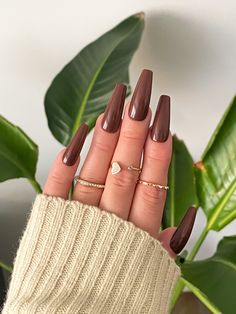 Brown Acrylic Nails, Brown Nail, Brown Nails Design, Coffin Shape, Press Ons, Trendy Nail Design, Nail Designs Glitter, Brown Nails