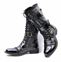 (eBay) Find many great new & used options and get the best deals for New Designer Unique Straps Lace Up High Boots with Cap Toe, high boots men shoes at the best online prices at eBay! Free shipping for many products! Mens Laceless Boots, Pirate Boots Men, Black Gothic Shoes Men, O Ring Boots Men, Mens Steampunk Shoes, Victorian Goth Men Boots, Men's Steampunk Boots, Gothic Boots Mens, Boots With Chains Men