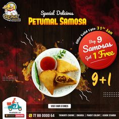 an advertisement for the special samosa restaurant