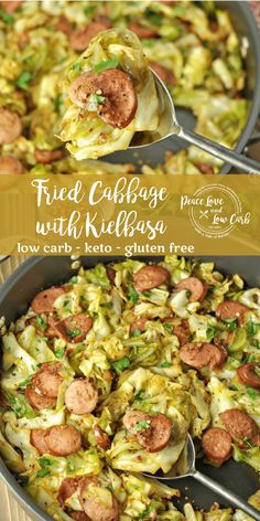 sausage and cabbage casserole with sauteed artichokes in a skillet