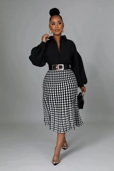 Long Knit Chidori Grid Skirt Long Sleeve Tops Elegant Punk Style, Modest Plus Size Outfits, Casual Church Outfits Fall, Plus Size Church Outfits, Vintage Fashion Outfits, Long Knit Skirt, Grid Skirt, Streetwear Blouse, Skirt Classy