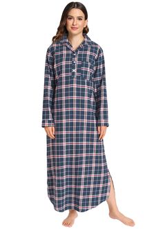 PRICES MAY VARY. 100% Cotton Imported Button closure Do Not Bleach women's nightgowns made from lightweight, plaid cotton flannel Sleep shirts features long sleeves, collared neck with buttons front A chest pocket on the left for a nostalgic feel Full length flannel nightgowns keeps you warm and comfy Machine Wash Cold, Iron Low Heat, Do Not Bleach Flannel Nightgown Pattern Free, Plaid Long Sleeve Sleepwear For Fall, Flannel Nightgown Pattern, Nightgown Pattern Free, Flannel Nightgown, Long Nightgown, Buy Clothes Online, Cotton Nightgown, Flannel Women