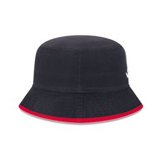 The Atlanta Braves Kids Bucket Hat features an embroidered Braves logo at the front with a matching brim. Casual Adjustable Sun Hat With Embroidered Logo, Navy Cotton Brimmed Hat, Casual Brimmed Bucket Hat With Embroidered Logo, Casual Brimmed Hat With Embroidered Logo, Casual Bucket Hat With Embroidered Logo And Short Brim, Casual Bucket Hat With Embroidered Logo And Flat Brim, Casual Bucket Hat With Embroidered Logo, Navy Hat With Embroidered Logo And Flat Brim, Navy Flat Brim Hat With Embroidered Logo