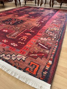 Brown Red Vintage Rug 8x10 Persian Rug 8x10 Heriz Red Rug - Etsy Kitchen Floor Tile Patterns, Hippie Rug, Red Vintage Rug, Red Persian Rug, Boho Area Rug, Rug 8x10, Authentic Rugs, 8x10 Rugs, Red Vintage