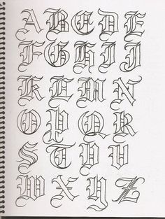 an old english alphabet is shown in black ink