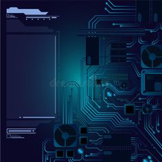 an electronic circuit board with blue and black colors royalty illustration