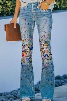 Details: Material: Polyester, Imitation Jean Style: Casual Pattern Type: Floral Element: Pocket Suit Type: Long Pants Fit Type: Regular Profile: Speaker Type: Positioning Print Size(in) Waist Hips Bottom Length S 26.8 37.4 37.8 M 28.7 39.4 38.2 L 30.7 41.3 38.6 XL 32.7 43.3 39 2XL 34.6 45.3 39.4 3XL 36.6 47.2 39.8 4XL 38.6 49.2 40.2 5XL 40.6 51.2 40.6 Tips:Due to the many variations in monitors, the color in the image could look slightly different, please take physical design and color shall ... Multicolor Denim Pants With Pockets, Fall Multicolor Non-stretch Jeans, Trendy Multicolor Spring Jeans, Casual Multicolor Fall Jeans, Casual Multicolor Jeans For Fall, Multicolor Denim Jeans With Pockets, Casual Denim Bottoms With Floral Print, Trendy Denim Jeans With Floral Print, Casual Multicolor Denim Jeans