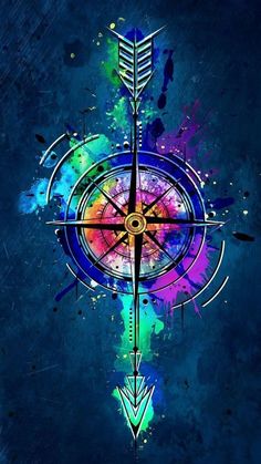 a colorful compass on a dark blue background