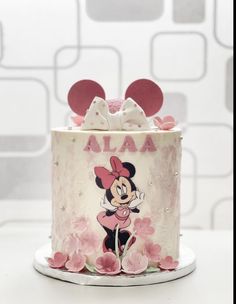 a decorated cake with minnie mouse on top