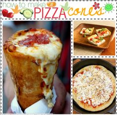 there is a collage of pictures with pizzas and other foods in it, including bread