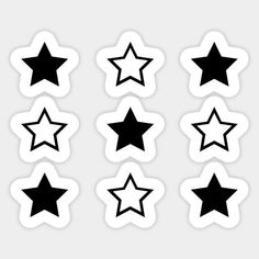 star stickers are shown in black and white on a gray background, set of six stars