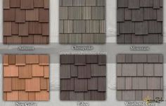 the different types of roofing shingles in various colors and styles, including brown, tan