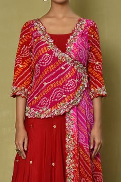 Buy Red Bandhej Print Gown For Women by Samyukta Singhania Online at Aza Fashions. Bandhej Outfit Ideas, Bandhani Dresses, White Kurtis, Gorgeous Lehengas, Gown Designs, Dupatta Style, Lehenga Dupatta, Diwali Outfits