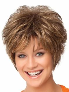 This elegant and fashionable wig is the perfect accessory to elevate any look. Whether for a special occasion or everyday wear, this wig is versatile and easy to style. Do you wanahavit? - Hairstyles Layered, Wigs Brown, Curly Wig With Bangs, Short Curly Wig, Layered Bobs, Short Layered, Curly Hair Wig, Short Layered Haircuts, Short Straight Hair